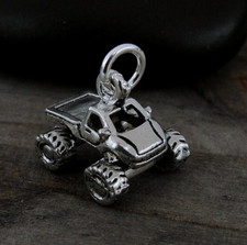 Silver Monster Truck Charm - Race Truck Pendant - Big Wheel Pickup Truck Charm
