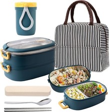 Bento Lunch Box Set, Multi Compartment with Cutlery & Thermal Bag (BLUE)