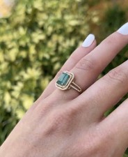 18k Natural Zambia Emerald Ring In 18k Solid Yellow Gold Emerald Diamond Ring