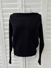 Chicwish Black Ribbed Bardot Knit long sleeve Jumper On/ off shoulder Size 12