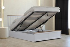 WHITE WOODEN OTTOMAN BED 3FT 4FT 4FT6 DOUBLE 5FT KINGSIZE MEMORY FOAM MATTRESS