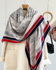 70% Cashmere 30% Silk Wrap Scarf Double Face Print Shawl 53'' Gray horse Print 