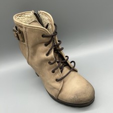 Aldo Ankle Boots Distressed Military Fleece Lined Brown Leather Block Heel Uk 4