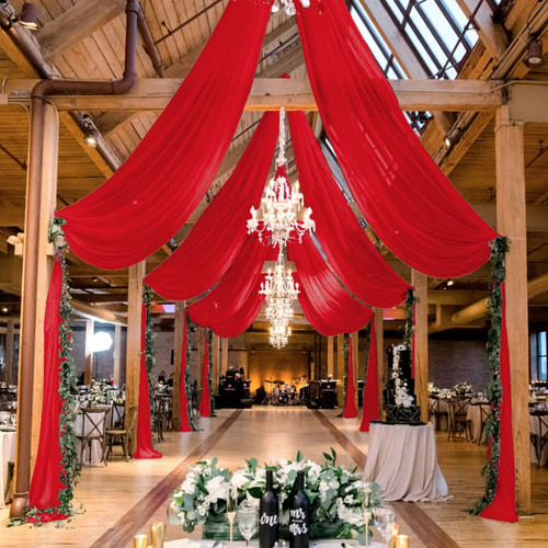 Red chiffon ceiling drapes - red,