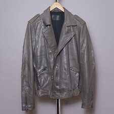 ALL SAINTS Leather Jacket MEDIUM Mens Grey  Biker Bomber Celebrity Grail KAHAWA