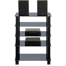Homeology TRINITY Gloss Black 5 Shelf with Black Legs Flat Screen TV Rack Glass
