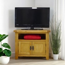Cotswold Oak Corner TV Stand / 80cm Solid TV Unit / DVD Storage Cabinet
