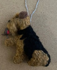 AIREDALE / WELSH TERRIER  with  CHRISTMAS ROBIN - Part needle felted DOG