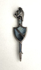 Antique Victorian Scottish Silver & Agate Shield Kilt Pin Brooch 19th Century