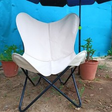 Vintage Upcycled White Canvas Butterfly Chair Relax Lounge Accent Chair Home