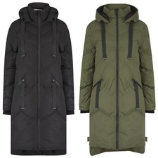 Womens Ladies Long Quilted Padded Winter Coat Hooded Puffer Jacket Zip Pockets