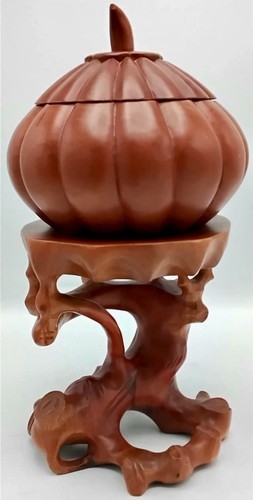 Lidded pumpkin hand carved - lidded,
