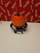 Vintage Le Creuset & Cousances Orange Enable & Cast Iron Fondue Set 