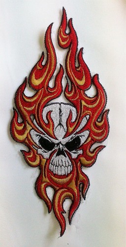 Embroidered flame skull - embroidered,