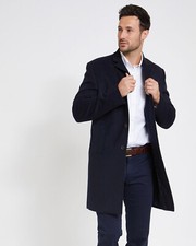 Mens Navy Wool Long Coat Overcoat Winter Mod Covert Warm Blue Christmas Present