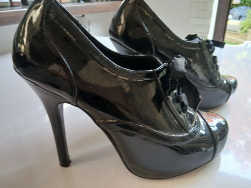 Faith black patent brogue high - patent,