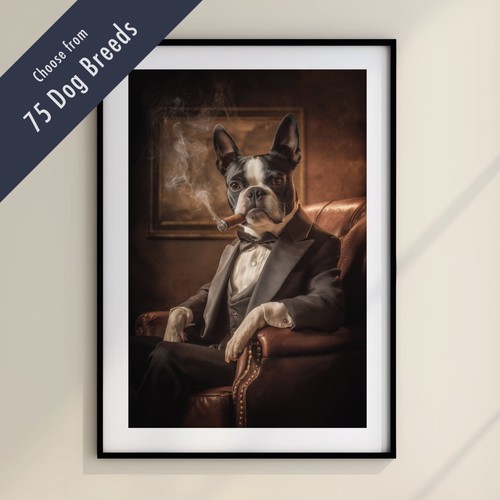 Funny dog smoking cigar print - dog,