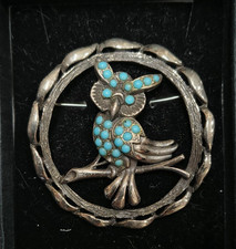 Silver and turquoise owl brooch