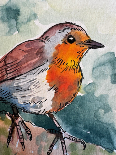 Original miniature robin - robin, ink