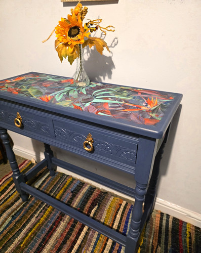 Handpainted solid oak console - oak,