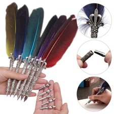 1 Set Real Feather Quill Calligraphy Dip Fountain Pen 1mm-3mm 10 Styles CA