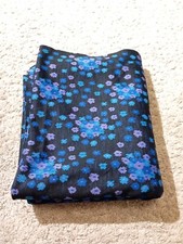 Large Piece of Vintage 70s Fabric Material - Flowers - Black Blue Purple