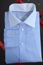Eton Banker Shirt 16.5/42 Cutaway 3" Collar Light Blue Gingham 22x30Contemporary