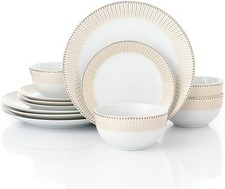 12pc Gold & White Porcelain