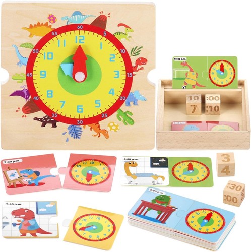 Wooden clock teaching time set - wooden,