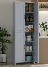 Tall Kitchen Cupboard Grey Pantry Larder Unit Storage Shelf Dresser Door Cabinet