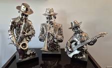 Set of 3 Musician Band Sculptures in Resin with Silver Finish on Stands