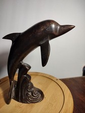 Bronze Dolphin Greek Design 9.5 inches. Has A Built in Wave Design Stand