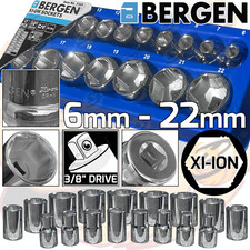 BERGEN Socket Set 17pc 3/8" Drive Shallow Sockets Set 6mm - 22mm Socket Tool Set