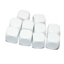10 Blank White Dice, (plastic