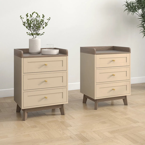 Pair cream drawer - 3, bedside