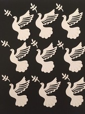 9 WHITE DOVES WITH TWIGS CARD TOPPERS/EMBELLISHMENTS/SCRAPBOOKING