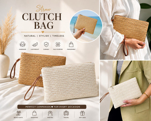 Women straw woven - clutch, bag