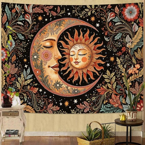 Vintage sun moon - sun, tapestry