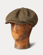 £285 NEW Polo Ralph Lauren Wool Herringbone Tweed Flat Newsboy Cap Gents Hat S/M
