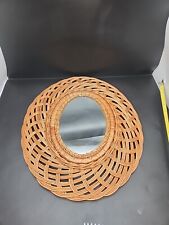 Vintage Mid Century Wicker Woven  oval  Circular Wall Mirror boho decor
