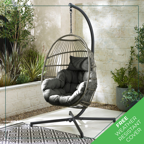 Grey rattan hanging egg - grey, chair