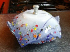 Studio Fused Glass Square Curved Dish Trinket Bowl UNDER THE SEA FISH 3D EFFECT