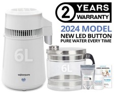6 Litre White Water Distiller, Stainless Steel, Glass Jug - Water Pure