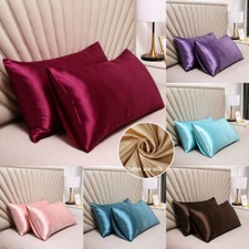 Silky Satin Comfortable Pillowslip Solid Color Pillow Cases Bedding Slipcover 
