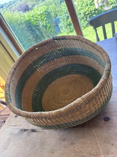 Bolga basket green striped - basket,