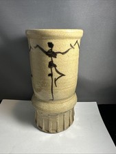 8 inch dancing figures pottery stoneware vase Signed