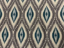 Persian Ikat  Fabric Grey TEAL