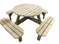 MG Timber Products: Handmade 8 Seater Round Picnic Table / Pub Bench