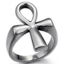 Ankh Ring Silver Stainless Steel Ancient Egyptian Aunk Boho Band Sizes 6-13