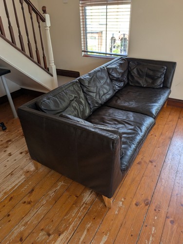 Heals black leather sofa - heals,
